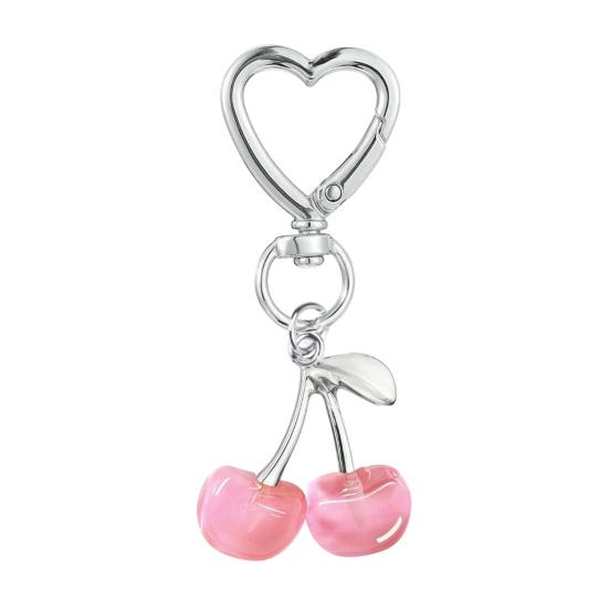 Keychain Pendant, Cherry Pendant Key Holder with Hearts Buckle, Alloy Polished Surface Backpack Charm Pendant for Women Accessories