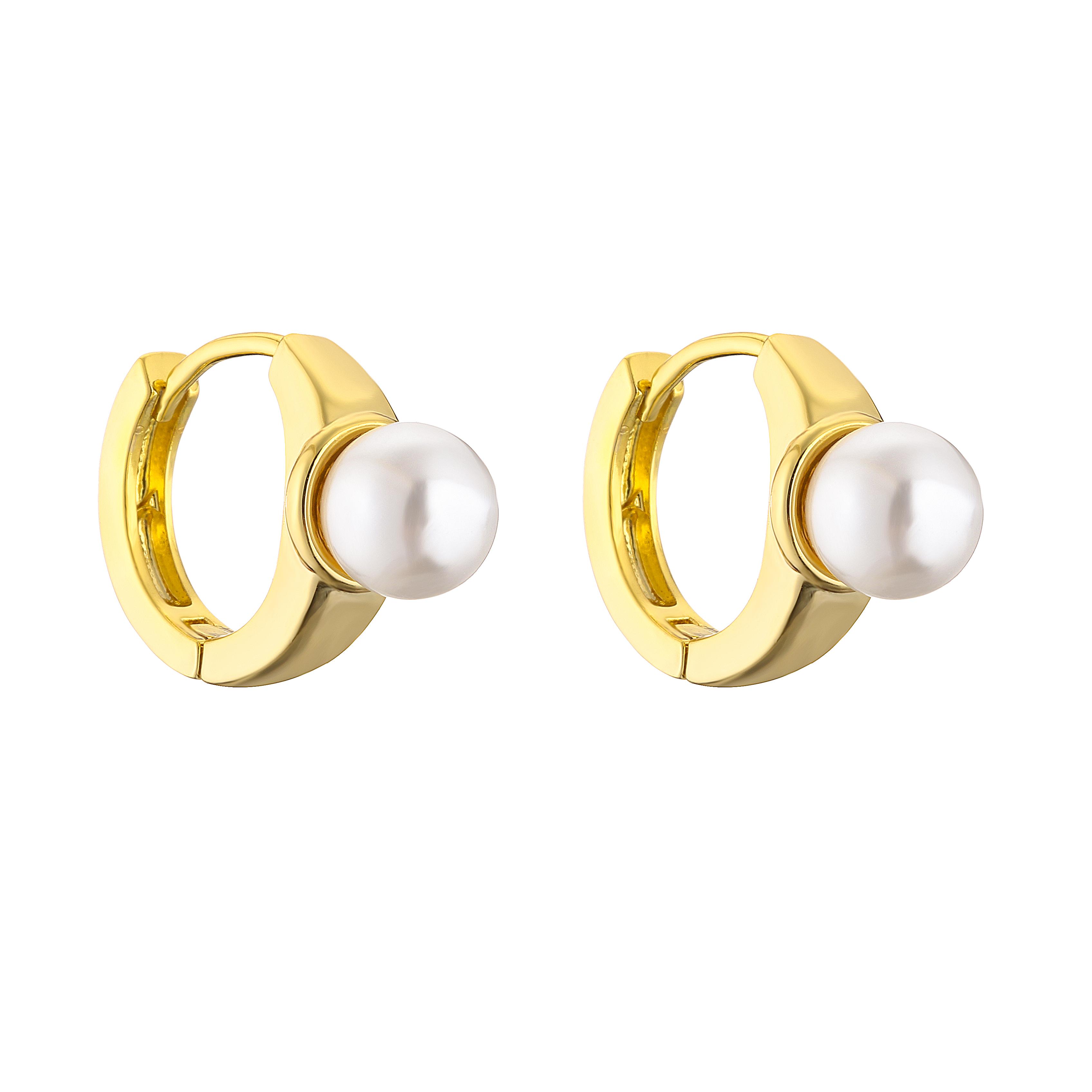 HECHENG, Pearl Gold Color Hoop Earrings For Women Thick Circel Round Hoops Pearl Beads Ear Rings Zircon Wholesale