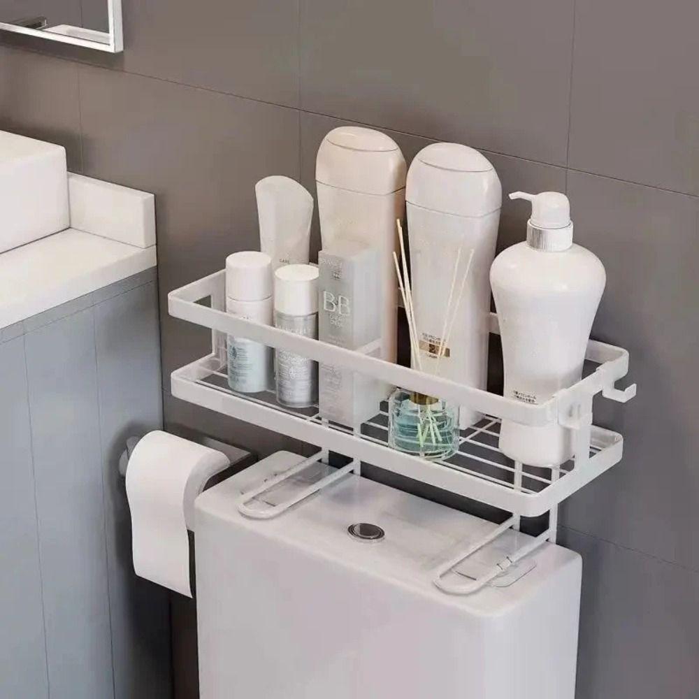 1Pcs Non Perforated Toilet Storage Rack Single Layer Shampoo Tray Durable Bathroom Shelf