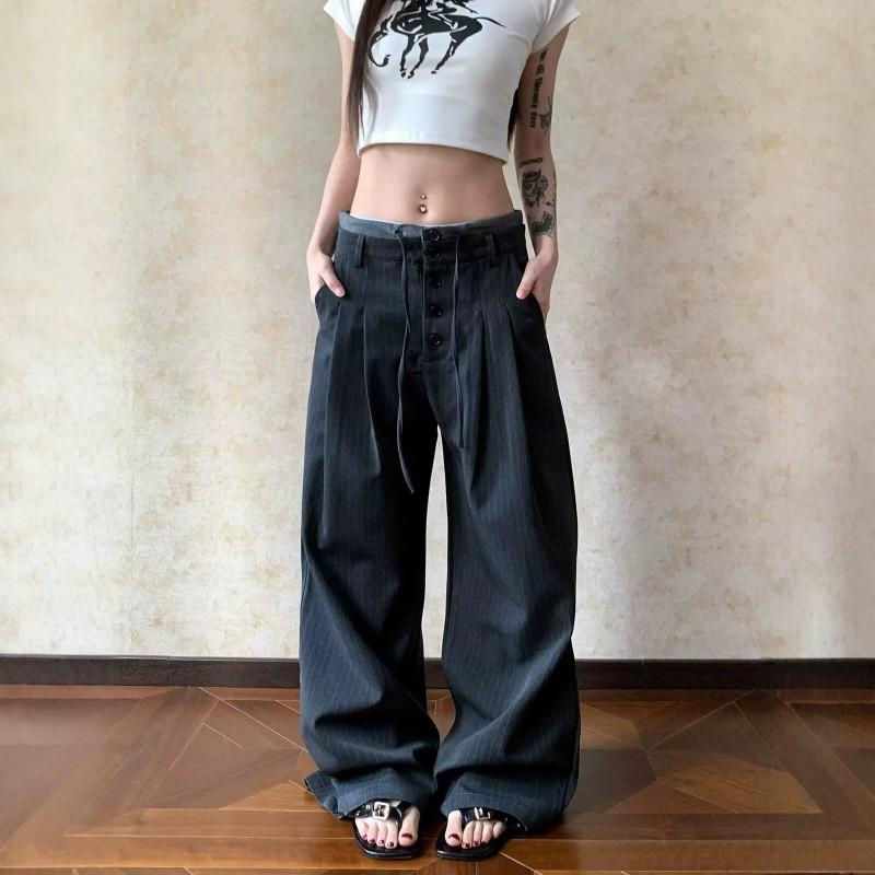Mens Womens Relaxed Fit Straight Leg Trousers Cotton Blend Striped Casual Pants Lightweight