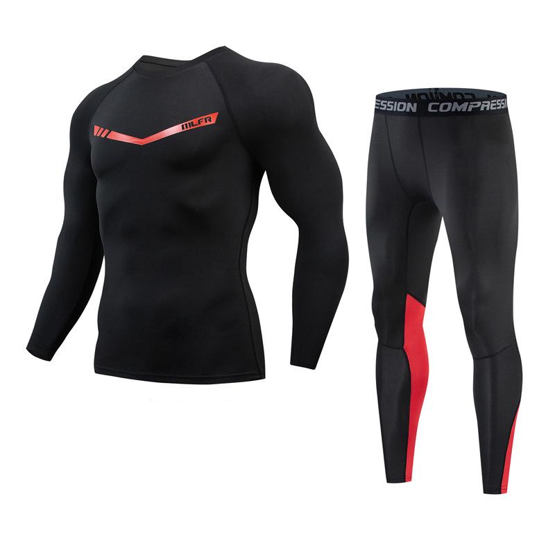 Men's Quick-Dry Red Long-Sleeve Sports Tights for Running and Basketball - Autumn/Winter Fitness Wear