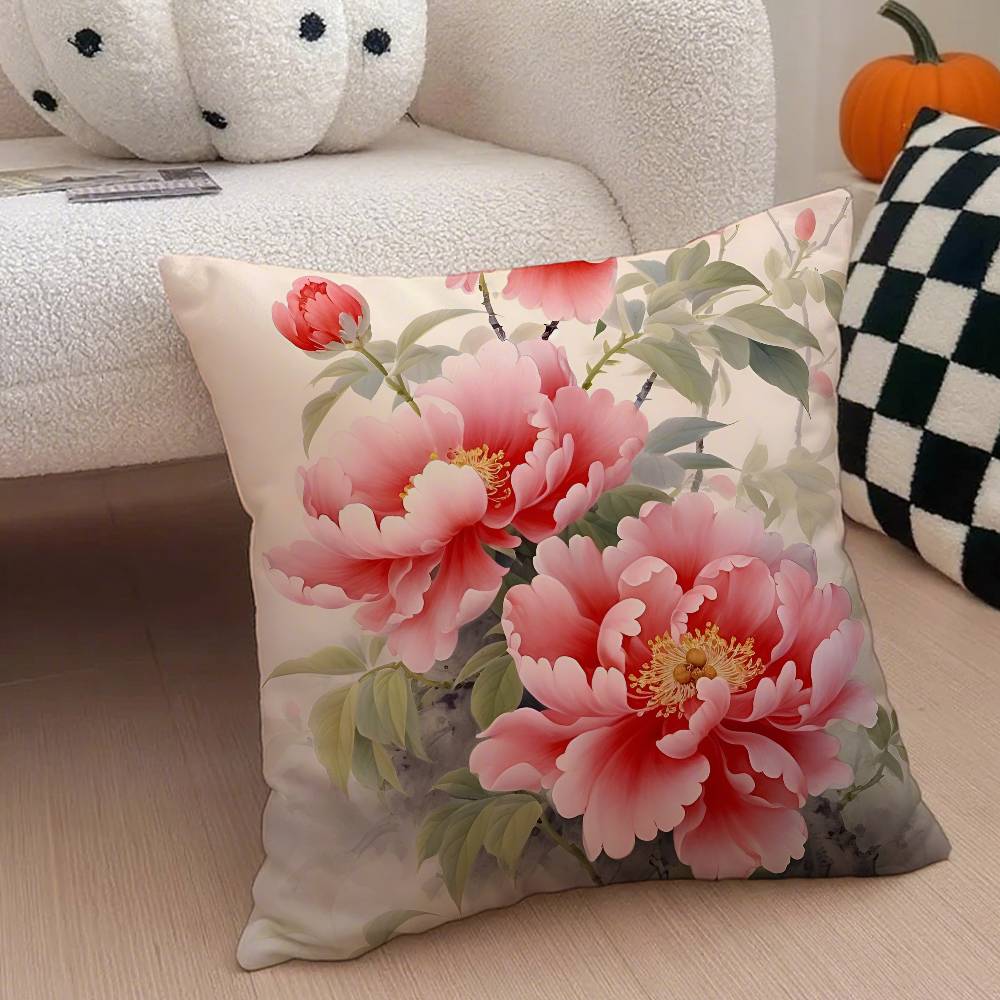 

мода Чехол для подушки Пион Чехол для подушки против пылевых клещей Невидимая молния Шелковистый короткий плюш Наволочка для диванной подушки 12x12Inch