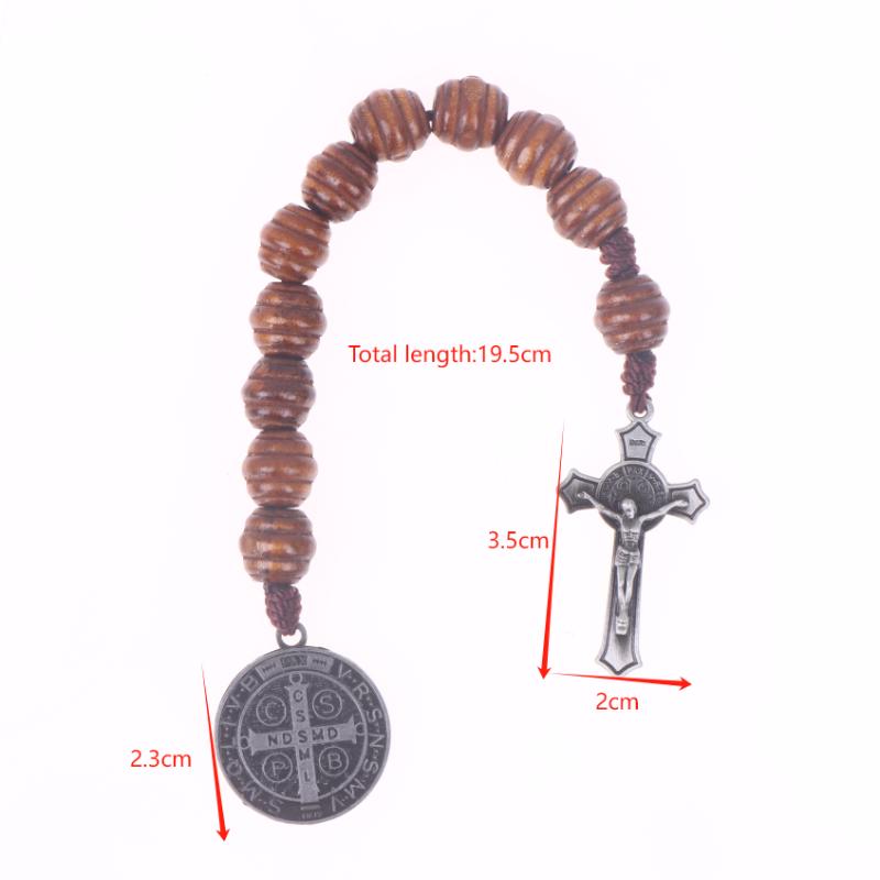 Saint Benedict Medal Prayer Pocket Rosary Catholic Brown Wood Beads With Saint Benedict Medal And Crucifix