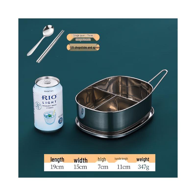 304 Stainless Steel Oval Lunch Box with 3 Compartments