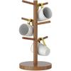 Árbol Portavasos de Café de Bambú, Base Más Gruesa Soporte para Tazas de Café para Encimera, Organizador de Estante para Tazas de Café con 6 Ganchos (marrón