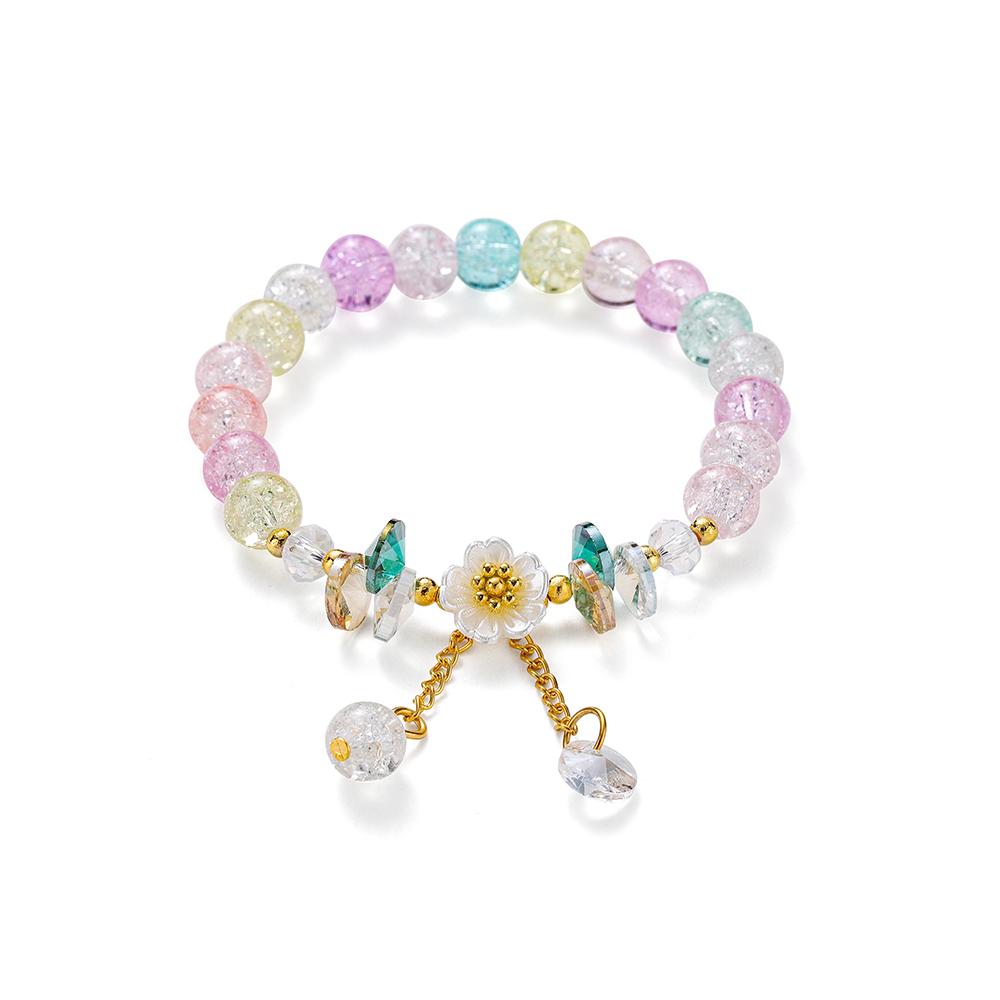 1pc Korean Style Sweet Daisy Flower Bracelet Colorful Crystal Beaded Elastic Rope for Women Girls Party Wedding Jewelry Gift