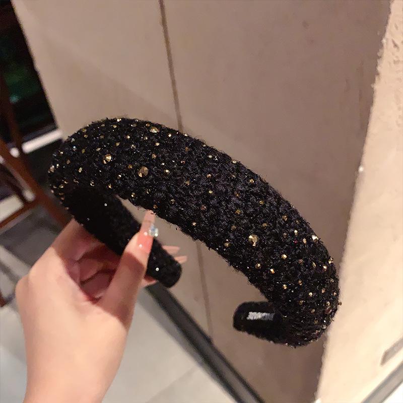 Korean Minimalist Wool Rhinestone Headband: Stylish High Skull Hair Clip