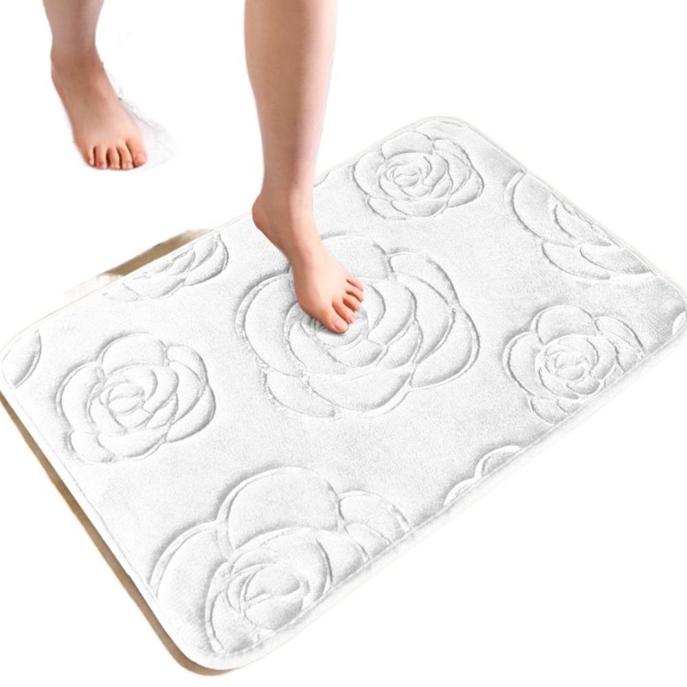 Machine Washable Rose Pattern Floor Mat Square Non-Slip Mat Coral Velvet Carpet  Bathroom
