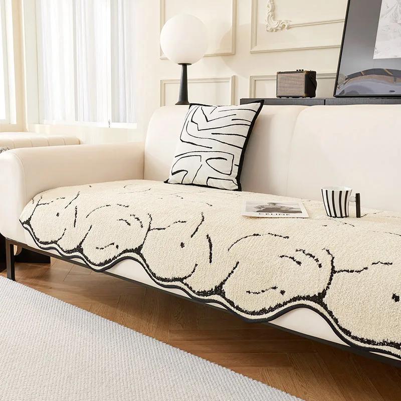 1Pc Sofa Cushion Irregular Special-Shaped Plush Winter Black Premium Sofa Non-Slip Cover Cover Towel Home Textile