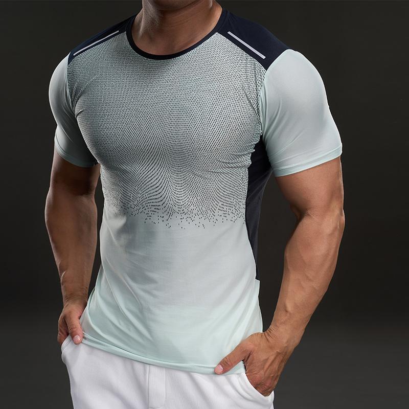Sports and Fitness Casual Round Neck Short-sleeved T-shirt Fashionable Slim Elastic Contrasting Color Outdoor T-shirt