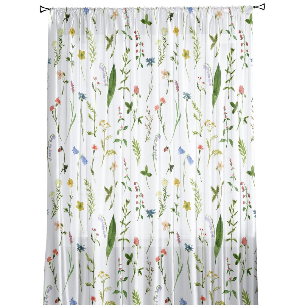 Watercolor Painting Flowers Leaves Tulle Curtains For Living Room Sheer Curtain Bedroom Voile Decorative Window Treatments