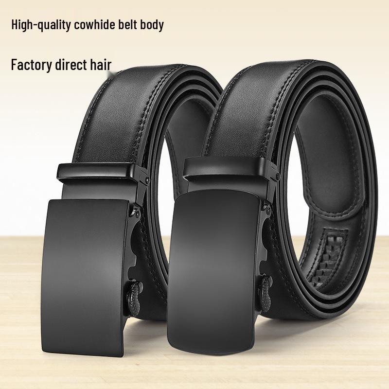 Men's Genuine Leather Belt - Automatic Buckle, Casual Fashion, Business Trousers Style.