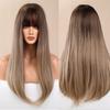 Cover Bangs Gradient Gray Long Silk Wigs High Temperature Chemical Fiber Wig Head Straight Hair