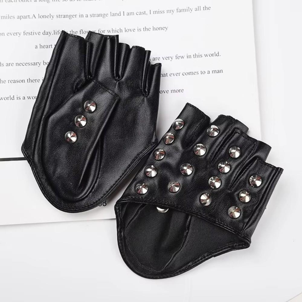 PU Leather Material Half Finger Gloves Studded Design Fingerless Rivet Gloves  Cosplay Party