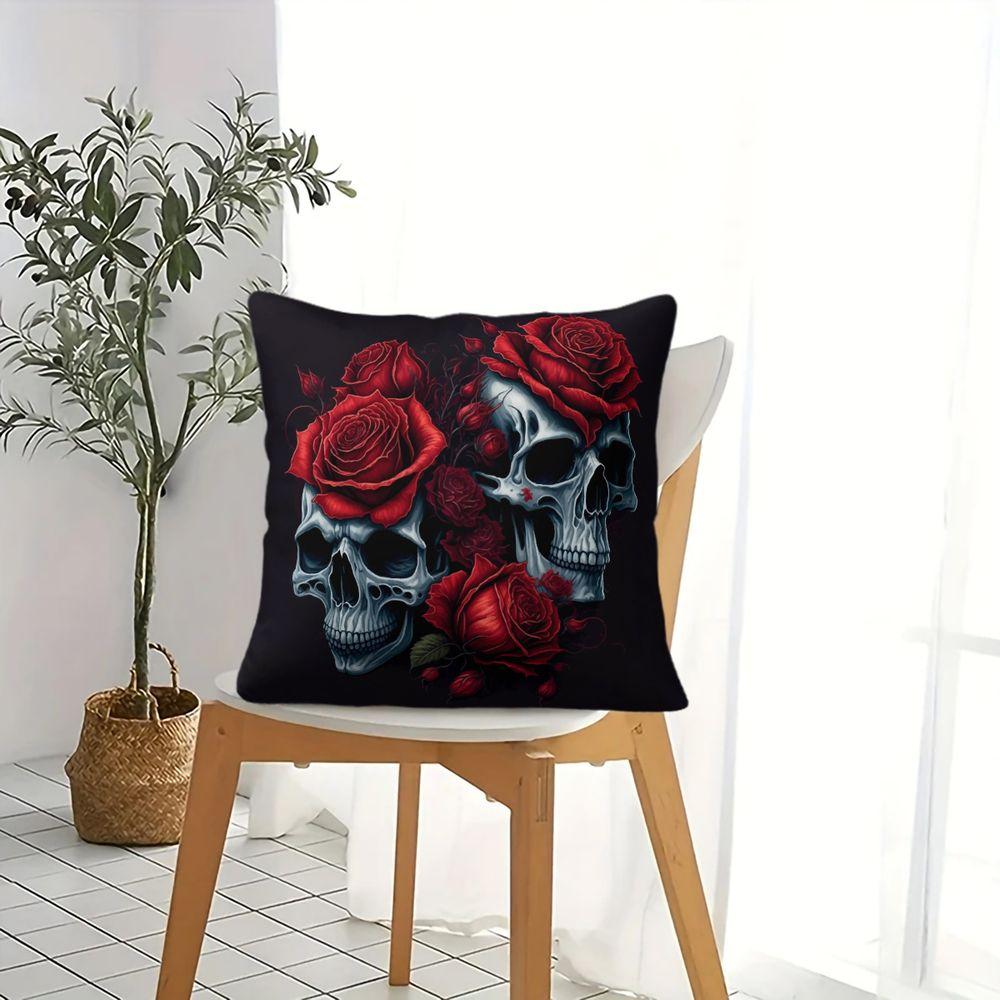 Skull Red Rose Gothic Print Throw Pillow Cushion Accent Pillow Includes Pillow Core Cm Teen Dark Style Room Decor Cushion