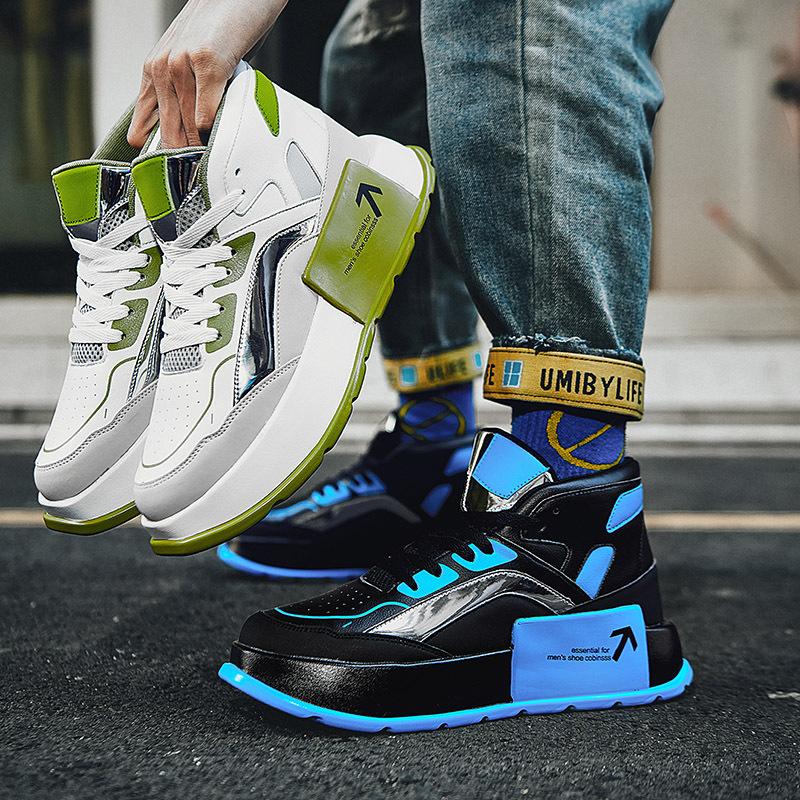 Spring Men's High Top Board Shoes Thick Sole Trend Casual Shoes Outdoor Anti-slip Wear Sports Board Shoes