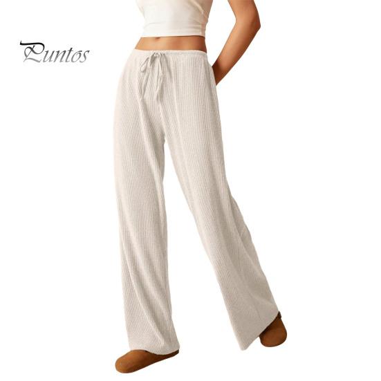 Relaxed Fit Women Bottoms Pants Casual Wide Leg Trousers Elastic Waist Adjustable Drawstring Solid Color Loose Work Travel Daily Wear