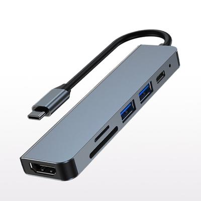 6 In 1 Aluminum USB-C Hub with 4K Output For SD TF Card Reader 100W PD Charging USB 3.0 for Portable Work Setup