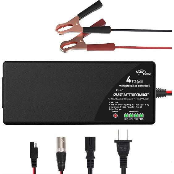 ULTRAPOWER Upgraded 10-Amp Battery Charger,14.6 Volt Lithium LiFePO4 and 12 Volt SLA GEL Battery Charger,Trickle Charger Battery Maintainer For