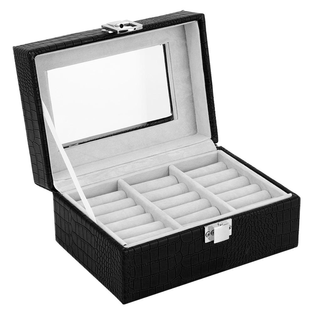 Portable Retro Style Jewelry Storage Box Case Rings Display Organizer (Black)