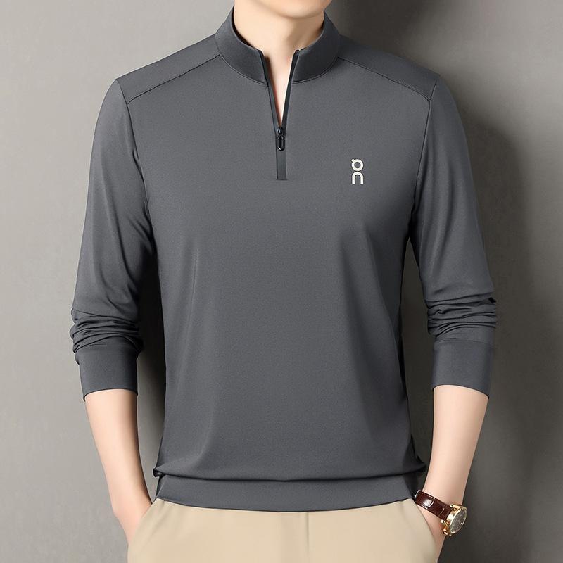 T-Shirt Half Zipper Stand-Up Collar Men'S Business Casual Long-Sleeved Premium Polo Shirt