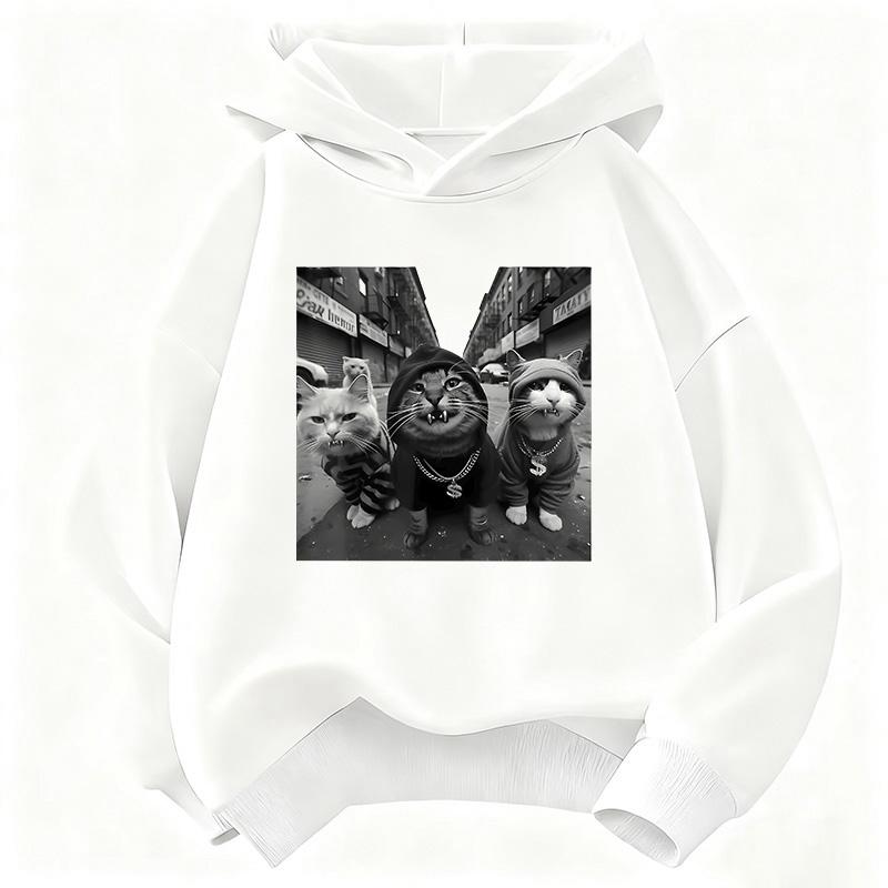 Y2k Streetwear Hip Hop Cat Cartoon Design Children's Sweatshirt Cute Hoody for Boys Girls Autumn Winter Casual Hoodies