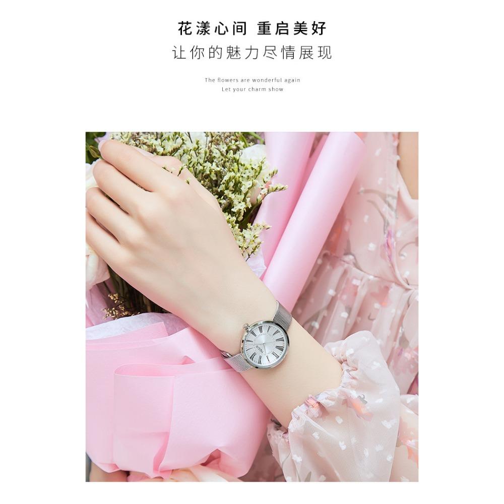 Classic Business Women Quartz Watch Round Roman Dial Rhinestone Ring Decor Mesh Strap Daily Waterproof Wrist Watch