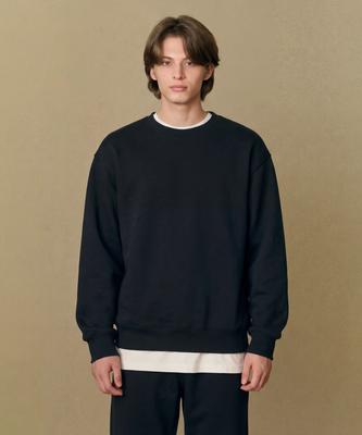 BASIC HOUSE Basic Fleece-Lined Sweatshirt Black Lats7101 (Type A)