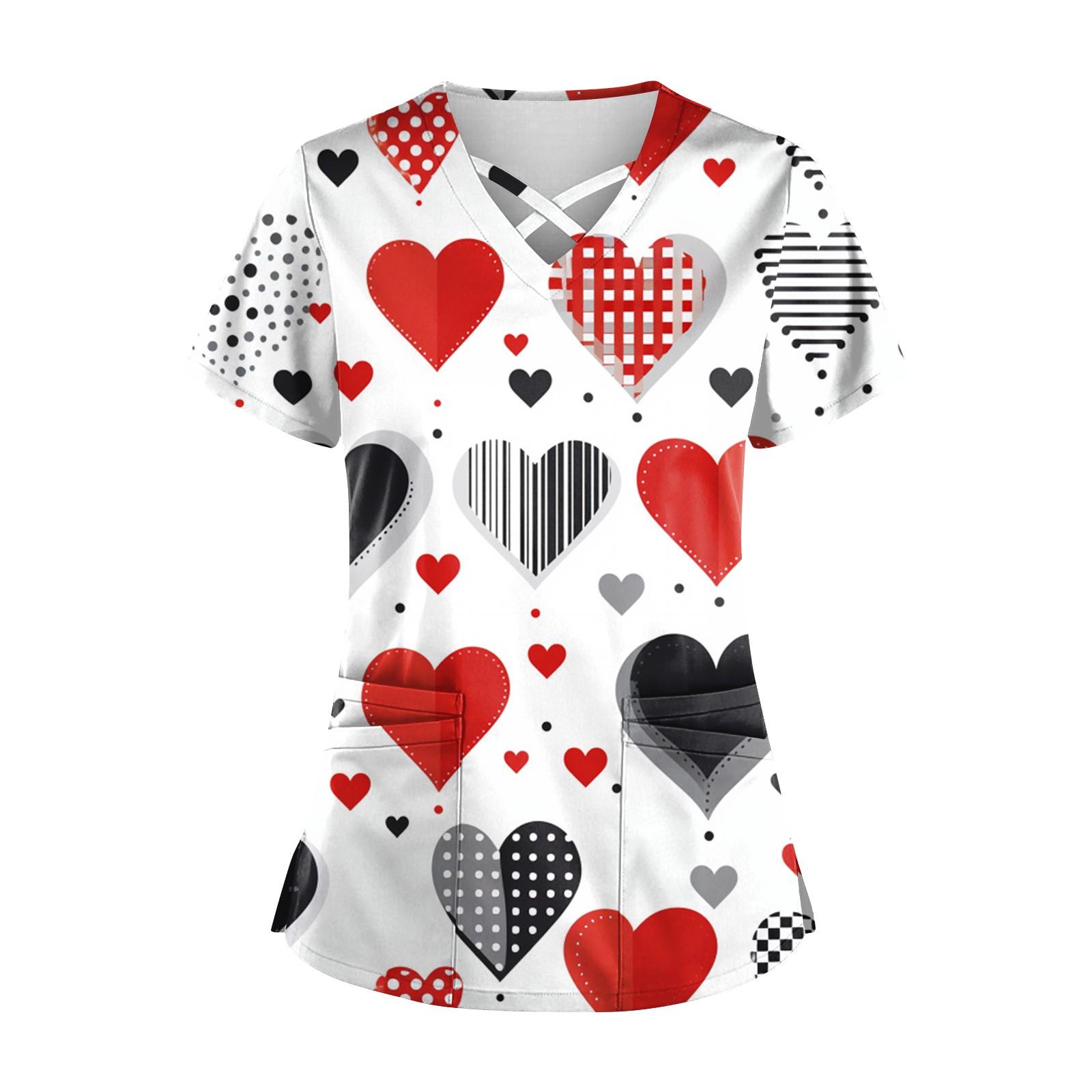 

Женский топ с коротким рукавом и V-образным вырезом, принтом ко Дню святого Валентина, карманом Dry-nurse XXL