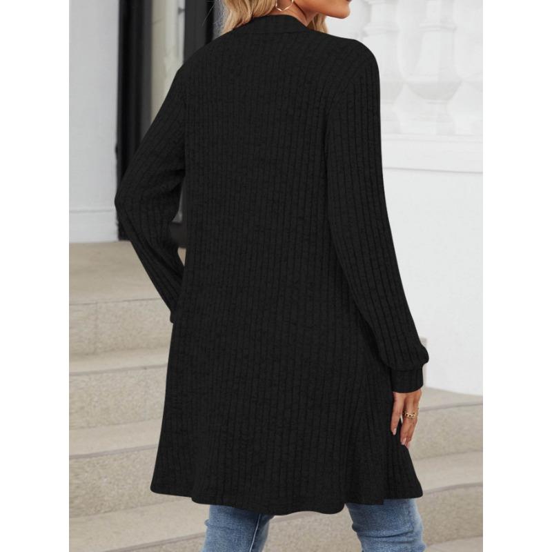 Women's Autumn and Winter Long Color Solid Color Long Sleeve Loose Pocket Cardigan Jacket