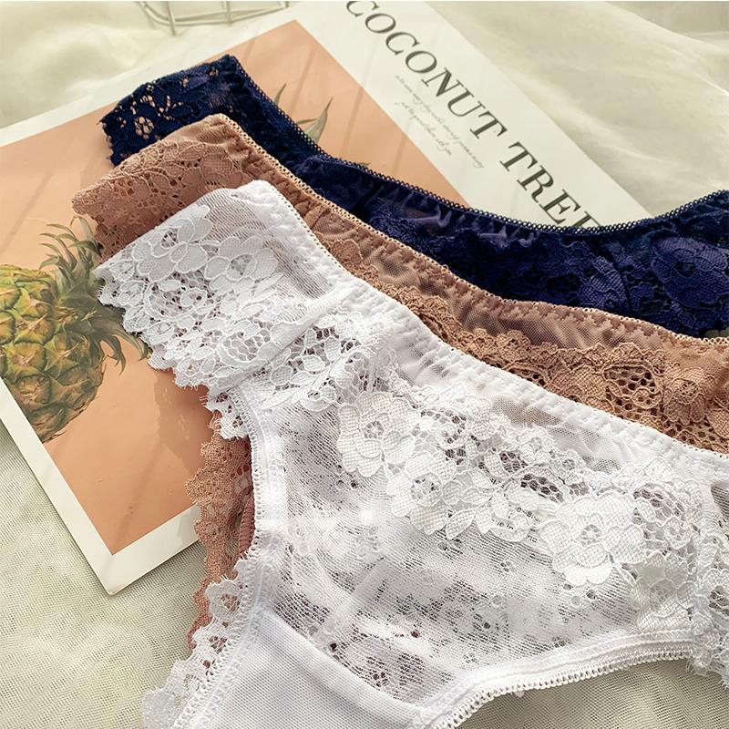 Sexy Panties Women Lace Low-waist Solid Sexy Briefs Embroidery Thong Transparent Hollow Out Underwear Female G-String