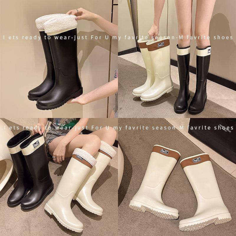 Tall Tube Fashion Rain Shoes Women's Water Boots Color Matching New Outer Wear Rain Boots Women's Adult Long Boots Waterproof Glue Shoes