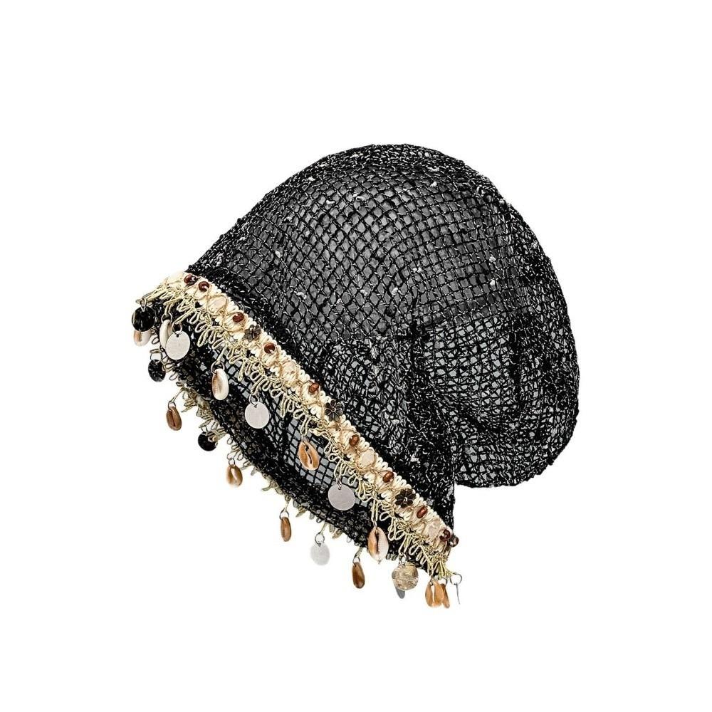 Hollow Out Mesh Beanie for Women Breathable Knit Skull Cap Beaded Crochet Cap  Spring Summer
