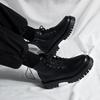 Vintage British Men's Spring Autumn High Top Waterproof Leather Shoes Black Biker Casual Lace Up Anti Slip Fashion