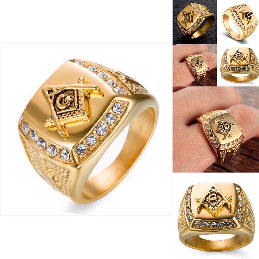 Masonic Fashion Rhinestone Symbol Ring Mens Ring Hip Hop Tide Jewelry Fashion