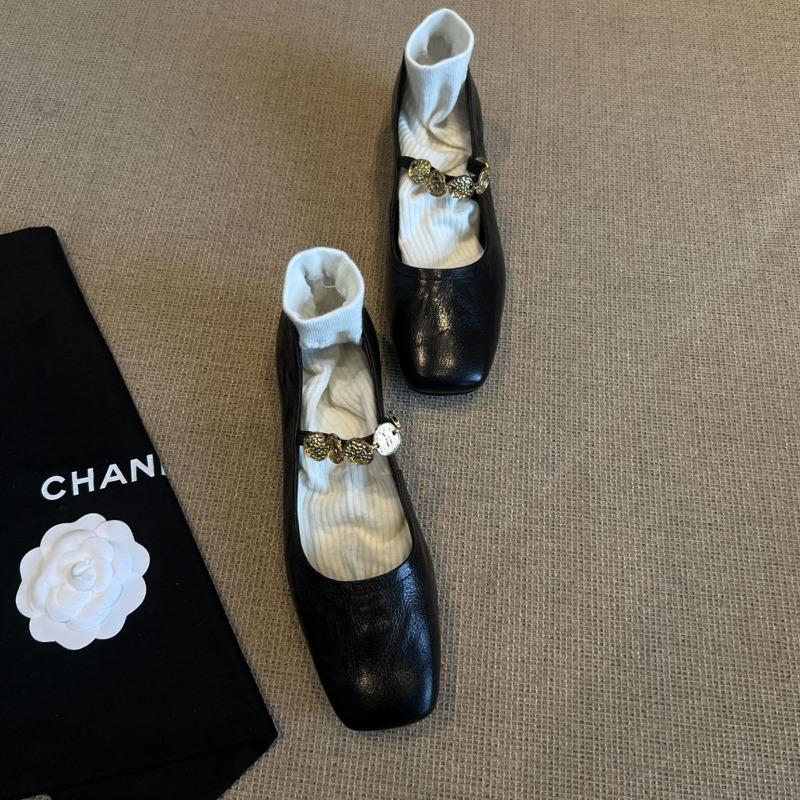 Sheepskin Version~ Retro Gold Coin Black Small Leather Shoes with Light Mouth Square Head Low Heel Mary Jane Single Shoes Women