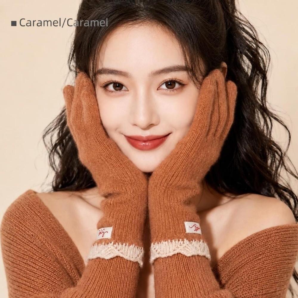 Warm Winter Open Tip Touch Screen Gloves One Size Long Knitted Gloves  For Students