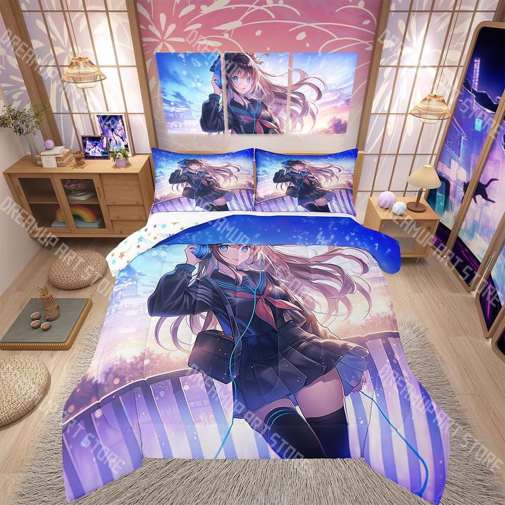 Fashion Japanese Anime Cartoon Bedding Set Single Twin Full Queen King Size Bed Set Kids Bedroom Duvetcover Sets Bed Sheet Set