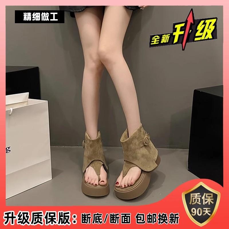 

Босоножки на мезонине женские новые летние замшевые нишевого дизайна на толстой подошве крутые ботинки ретро женская обувь 40