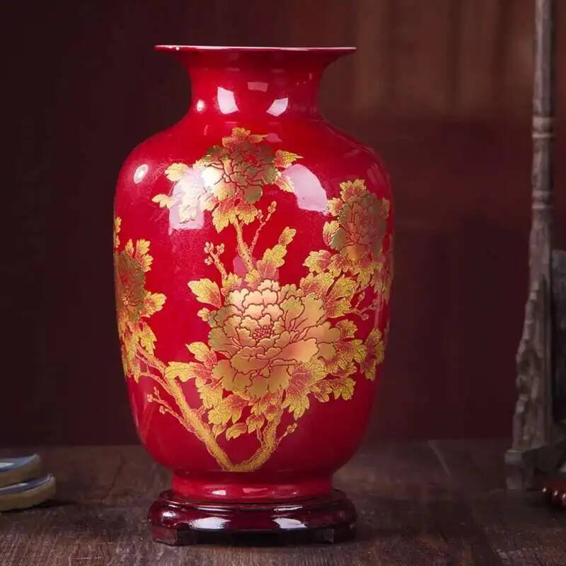 Neue chinesische Stilvase Jingdezhen Gelbe Kristallglasur Blumenvase Heimdekoration Handgefertigt Glänzend Famille Rose Vasen