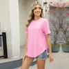 Summer Short Sleeve O Neck Solid Color Button Breathable Casual Women Pullover T Shirt Blouse Top
