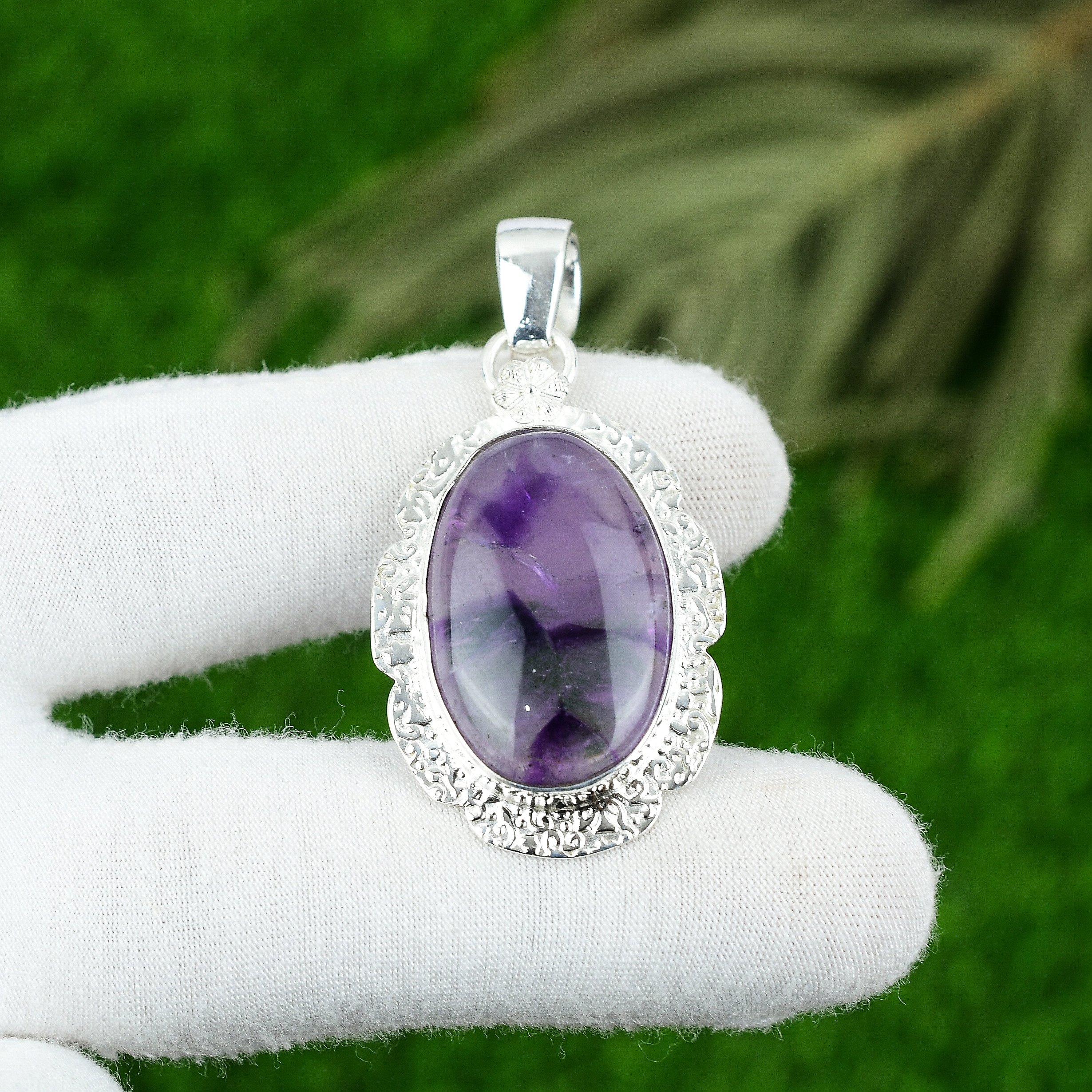 

Star Amethyst Gemstone 925 Silver Mother February Birth Art Deco Pendant Jewelry