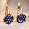 Cute Sunflower Blue Crystal Round Zircon Hoop Earrings For Women Rose Gold Silver Color Wedding Flower  Engagement Gift