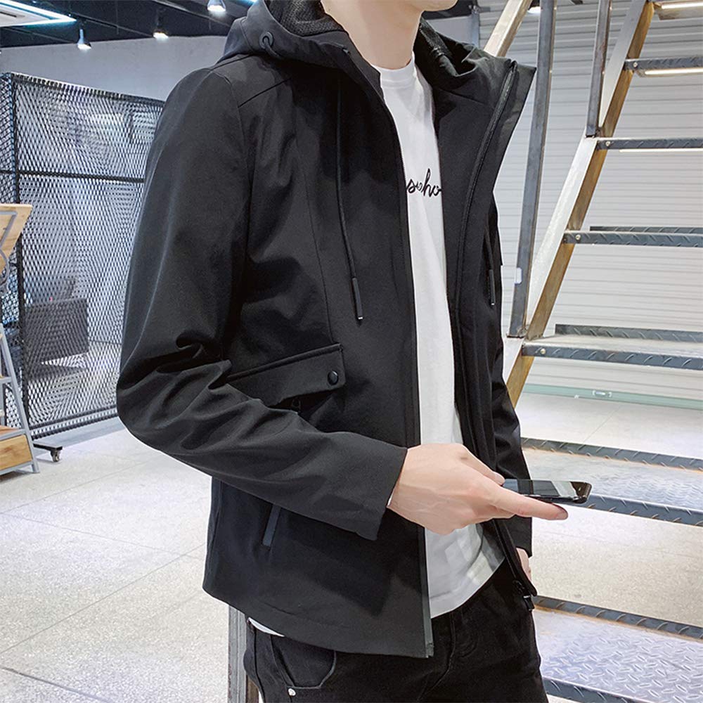 Long Plus Black M [Poperdision] Men's Jacket, Sleeved, Plain, Warm, Popular, Windbreaker, Spring, Autumn, Winter, Hooded, Casual, Windproof,