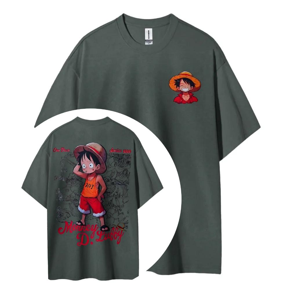 One Piece Animation Derivatives Luffy Printing Top Mens and Womens Summer Fashion Breathable Street Y2K Shortsleeved TShirt