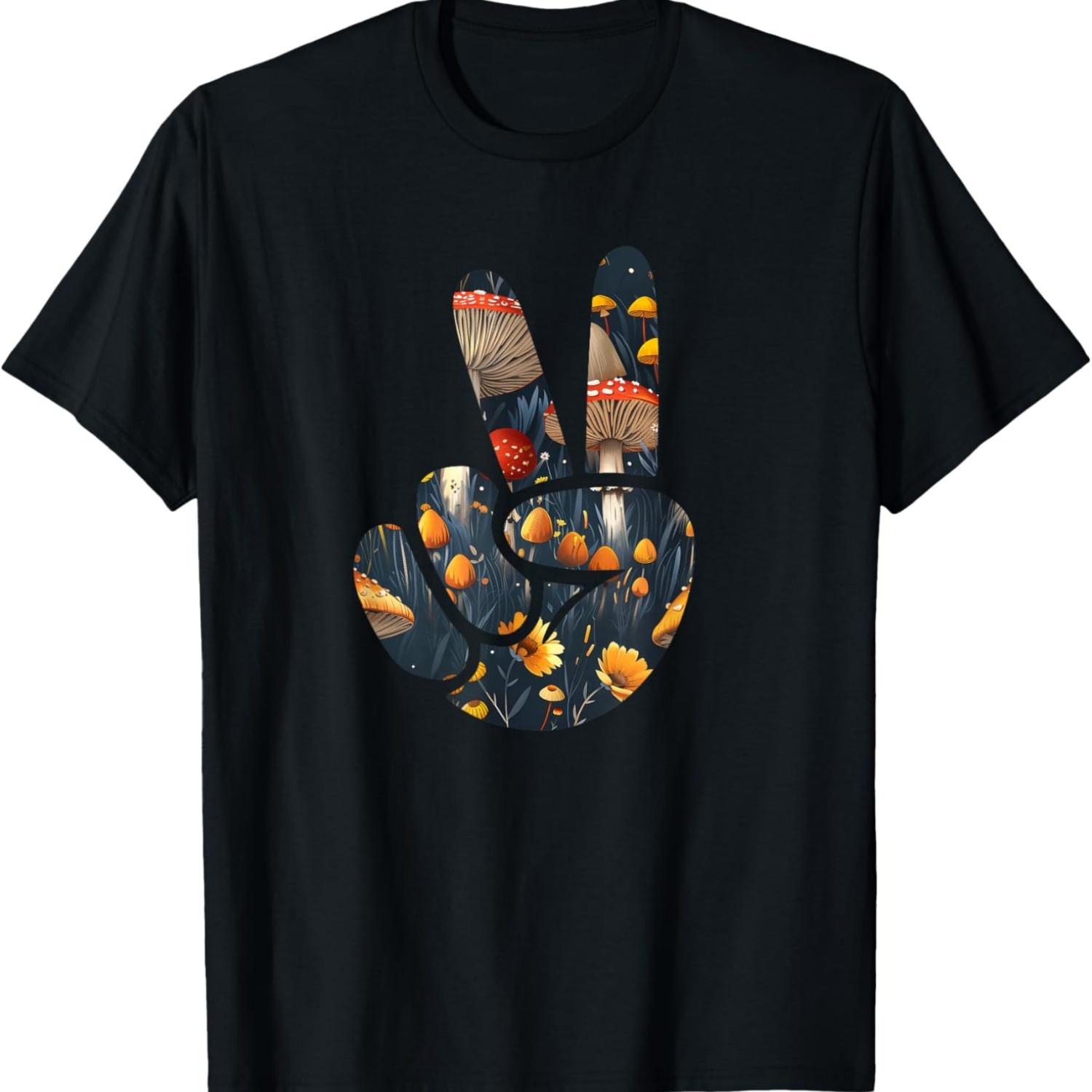 

Natural Silhouette Forest Meadow Cottagecore Peace Sign Hand T-Shirt(89) S чёрный