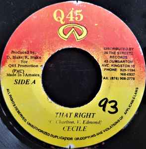 

7inch Record CE CILE - That Right NONE Q45 Jamaica Reggae, Ska & Dub Used