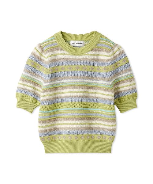 Lily Brown Random Border Knit LWNT251110 Green Women's