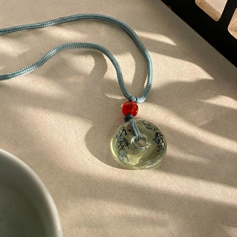 Traditional Chinese Character Good Luck Pendant Necklace Adjustable Rope Peace Buckle Pendant Clavicle Chain Jewelry