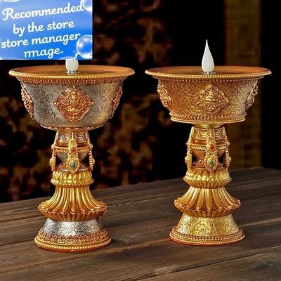 Rechargeable Candle Holder Tibetan Electronic Butter Lamp Buddhist Table Centerpiece Led Simulated Flame Home Decorative